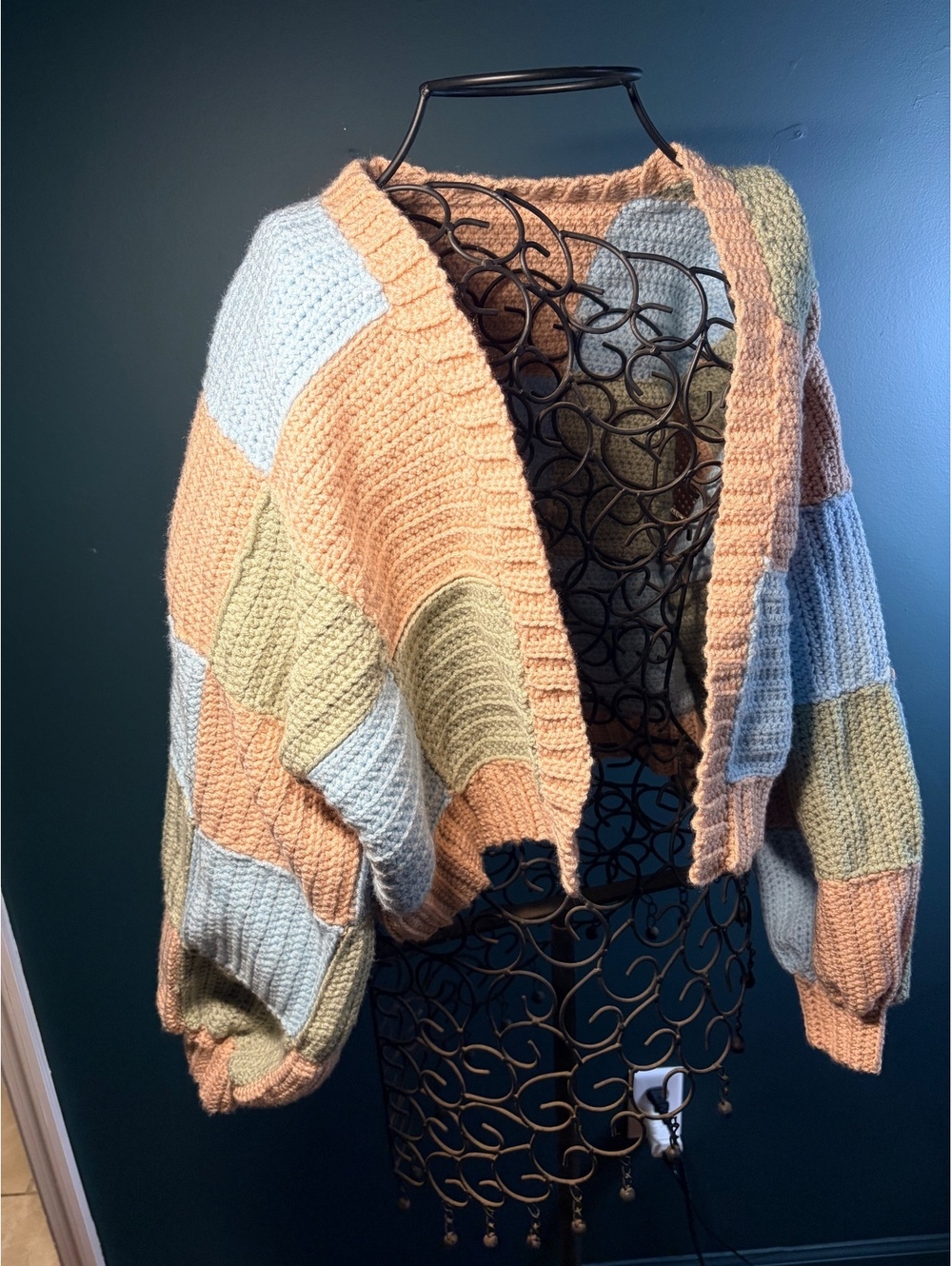 Handmade Pastel Patchwork Crochet Cardigan Oversized Cottagecore Crop Sweater